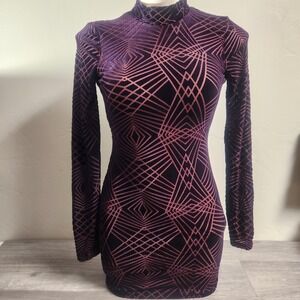 Honey and Rosie Purple Dress Size S Velvet Bodycon Deep V Back Fitted Mini Lined